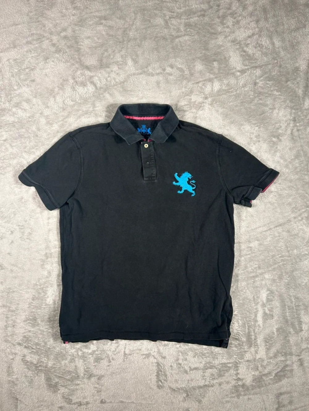 express embroidered lion polo shirt L black